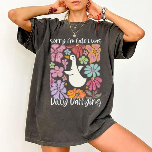 Sorry I'm Late I Was Dilly Dallying Goose Shirt, Floral Goose Shirt, Sarcastic Retro Shirt, Funny Mama Shirt, Boho Floral,Preppy Girly Shirt
