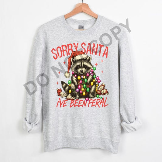 Sorry Santa I've Been Feral  Cotton Casual Crewneck Sweatshirt Hoodie Women's Graphic Top Pullover Streetwear Style Vintage Crew Neck Comfortable Machine Washable style 02
