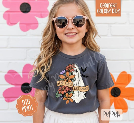 Sorta Sweet Sorta Spooky Youth Comfort Colors Tshirt, Halloween Tee for Kids