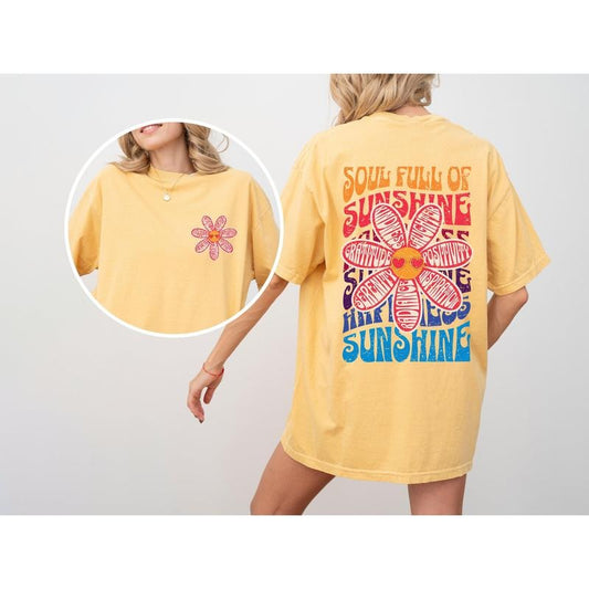 Soul Full Of Sunshine, Happiness, Serenity, Radiance, Inspiration, Positivity, Laughter, Kindness, Gratitude, Flowers, Love, Mental Health, Tshirt, Women's Comfort Color Tee, Tshirt