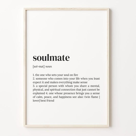 Soulmate Definition Print, Dictionary Poster, Quote Wall Art, Sister Gift Idea, Soulmate Quote Gift, Gift For Soulmate Poster Prints No Frame, Gifts For Him Her Bedroom Wall Decor, Wall Art Home Decor, Poster For Room, Gifts For Birthday Artwork Landscape