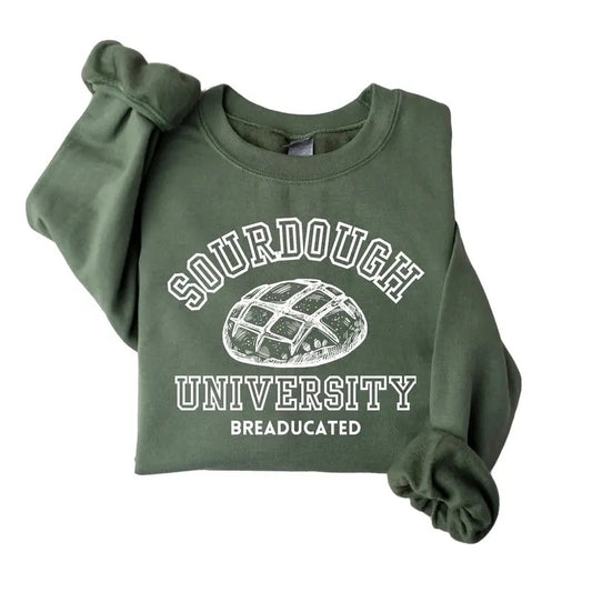 Sourdough University Sweatshirt, Breaducated Funny Sweatshirt, In My Sourdough Era T-shirt,  Funny Bakery Shirt Pullover Classic Cotton Crewneck Menswear