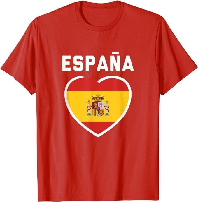 Spain Shirts, Spain & Espana Flag Heart T-Shirt Cotton Fashion Casual Classic