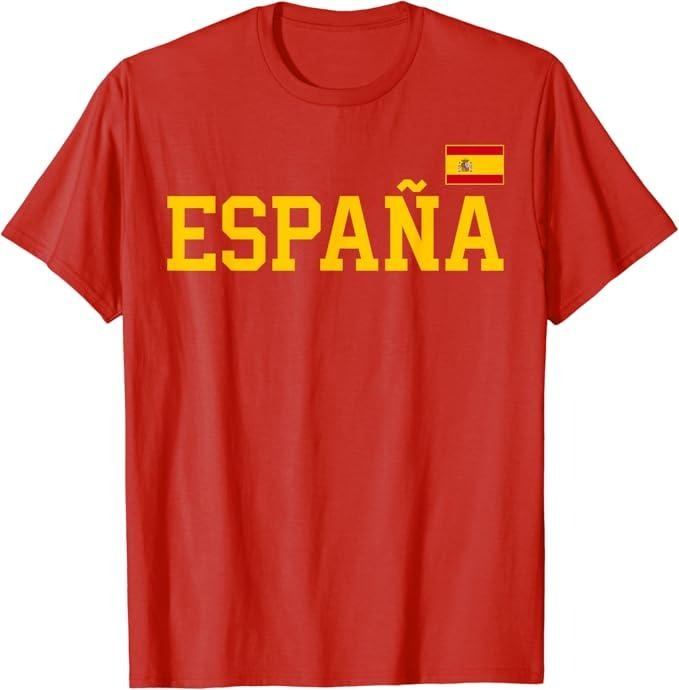 Spain Shirts, Spanish Flag Red España T-Shirt Cotton Fashion Casual Classic