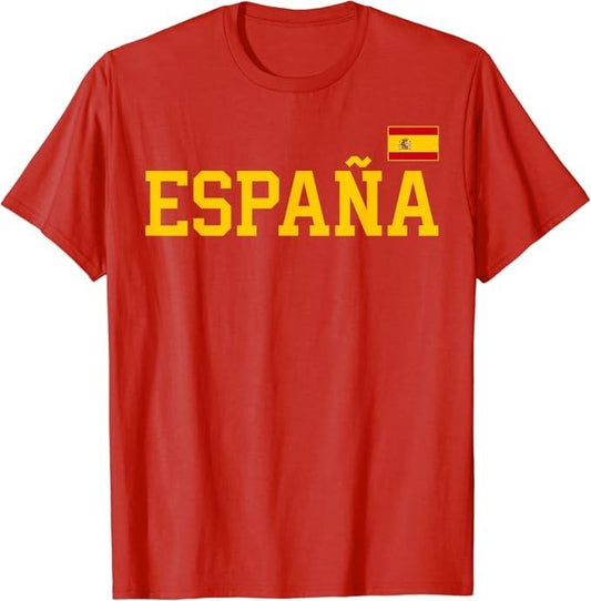 Spain Shirts, Spanish Flag Red España T-Shirt Cotton Fashion Casual Classic
