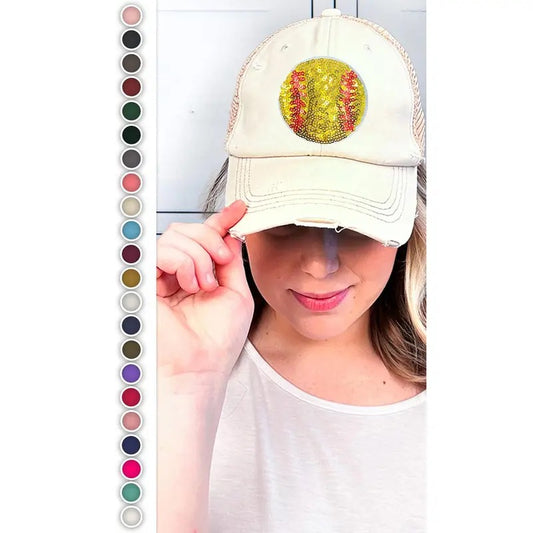 Sparkle Softball Vintage Hat - Retro Diamond Shine #SoftballVibes #VintageHat #SequinPitch