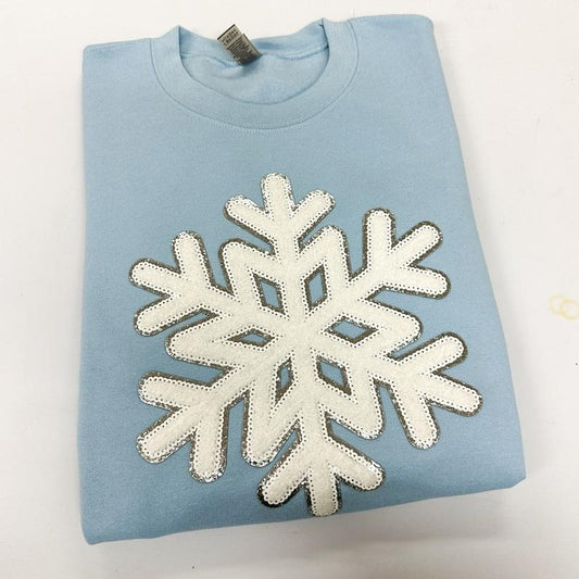 Sparkling Snowflake Patch Gildan Sweatshirt -- LIGHT BLUE