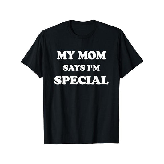 Special Edition Crew Neck T-Shirt - Comfortable, Versatile, and Fashionable Short Sleeve Tee with Humorous "My Mom Says I'm Special" Print for Men - Perfect for Summer Sports and Casual Wear Made in USA