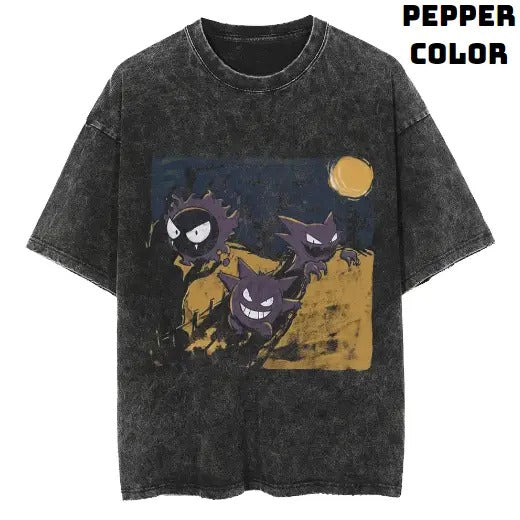 Spectral Night Gastly, Haunter, and Gengar Pokemon Vintage Tee, Gengar Shirt, Pokemon Shirt, Vintage Pokemon Anime T-shirt, Anime Manga Shirt, Halloween Shirt, Vintage Graphic Tee, Unisex T-Shirt, Gift For Fan Pokemon, Short Sleeve Shirt Top Menswear
