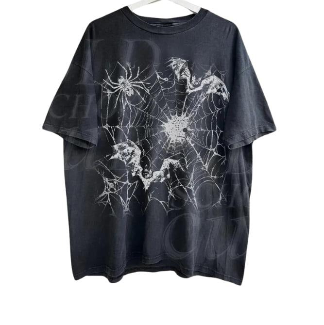Spider Web Bat Vintage Y2k T-Shirt, Retro Horror 90s Style Bat T-Shirt, Washed Retro Gothic Shirt, Funny Tee, Adult Grunge 2000s Spider Dark Art Shirt
