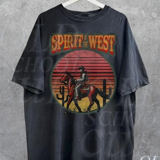 Spirit Of The West Retro Graphic T-Shirt, Vintage 90s Cowboy Graphic Shirt, Western Shirt, Unisex Graphic Shirts, Rodeo Shirt, Cowboy Gifts Unisex Full Size