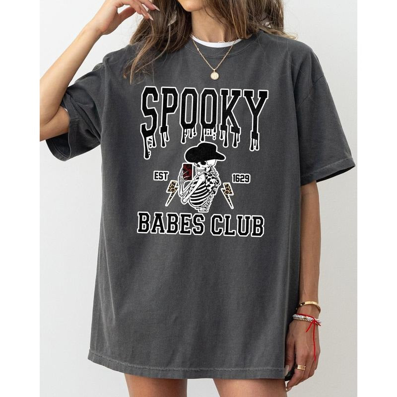 Spooky Babes Club, Ghost, Skeleton, Witch, Skull, Aesthetic, Meme, Halloween, Costume, Tshirt, Women's Comfort Color Tee, Tshirt