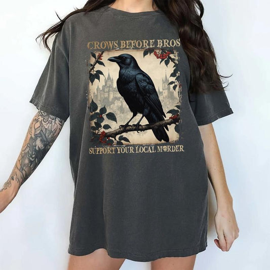 Spooky Crows Before Bros Shirt Comfort Colors, Support Your Local Mrder, Witchy Raven T-shirt, Vintage Crow Tops, Funny Bird Lover Gifts, Womenswear