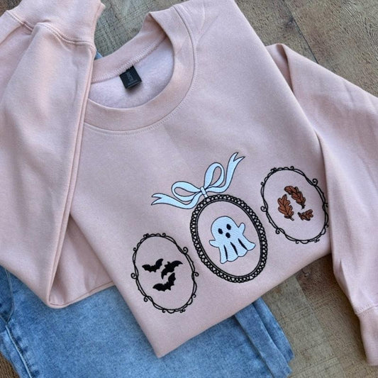 Spooky Ghost Frame Autumn Halloween Crewneck Sweatshirt