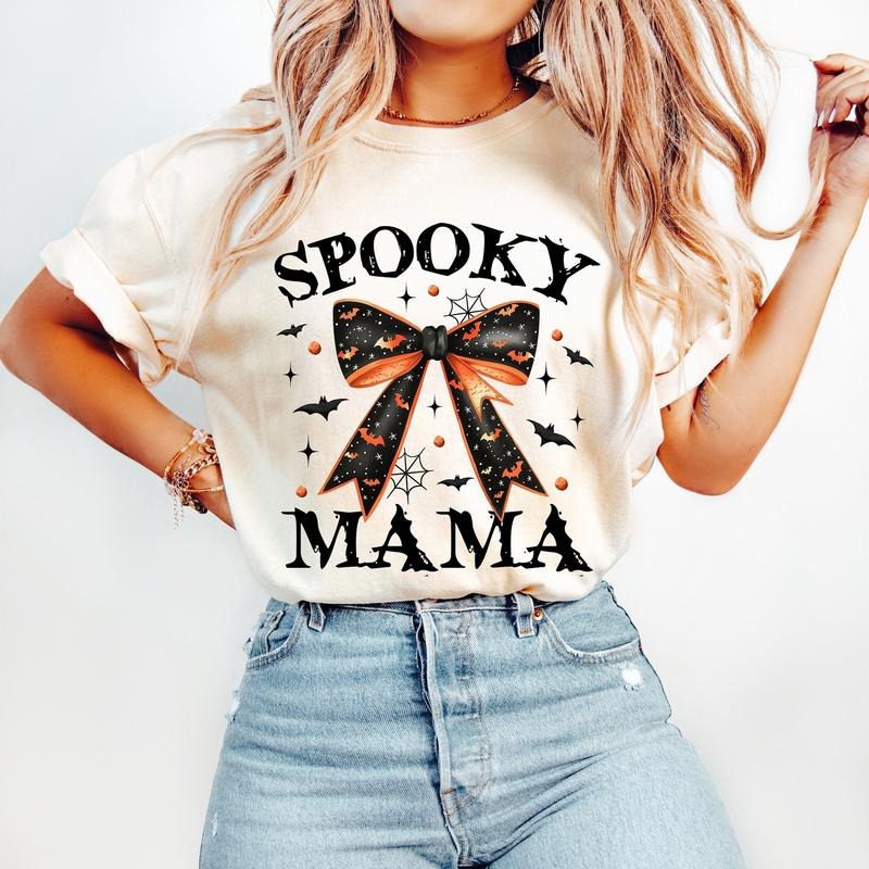 Spooky Mama T-Shirt, Coquette Halloween T-Shirt, Spooky Season T-Shirt, Retro Halloween T-Shirt, Spooky vibes T-Shirt, Fall T-Shirt, Halloween Shirt