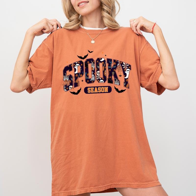 Spooky Season Sweatshirt, Spooky Season Distressed Graphic Printed Sweater, Spooky Vibes Crewneck, Retro Spooky Season Sweater, Halloween Coquette Long Sleeve Pullover, Halloween Gift for Mom, Womenswear, Soft Cozy Fabric Sweatshirt