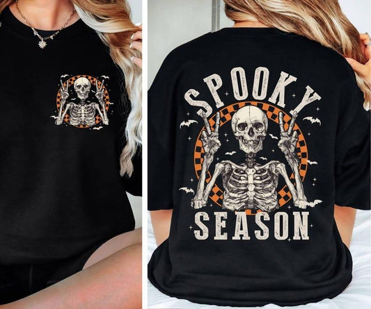Spooky Season Sweatshirt,Retro Halloween Skeleton Sweatshirt,Women Halloween Party Sweatshirt,Gift For Halloween,Fall Spooky Season,Two-Side  T-shirt, sweater and Hoodie