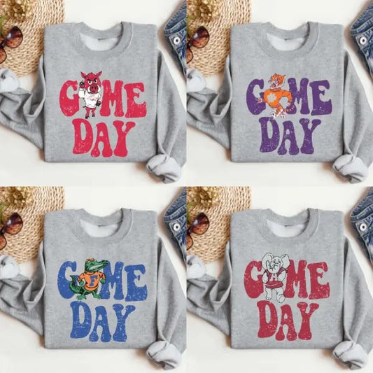 Sport Grey NCAA College Mascot Sweatshirt, Retro Game Day Crewneck