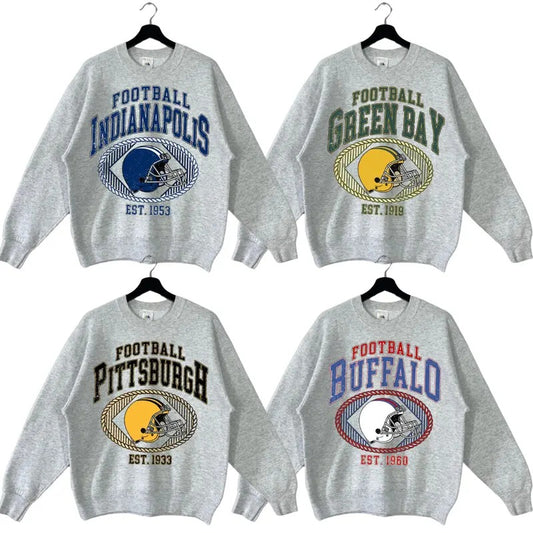 Sport Grey Vintage Football Crewneck - Unisex Classic Fit Sweatshirt, Casual Style, Sizes S-5XL