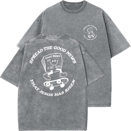 Spread The Good News Unisex Washed T-Shirt, Christian Tshirts, Vintage 90s Graphic Tee, Gift Top Womenswear Cotton Mineral Color