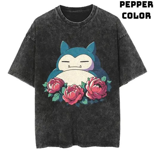 Spring Snoozing Snorlax Pokemon Vintage Tee, Snorlax Shirt, Pokemon Shirt, Vintage Pokemon Anime T-shirt, Anime Manga Shirt, Funny Shirt, Vintage Graphic Tee, Unisex T-Shirt, Gift For Fan Pokemon, Crewneck Short Sleeve Shirt Top Menswear Streetwear