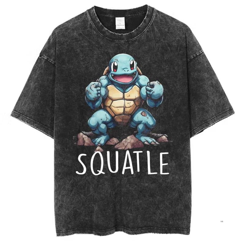 Squatle Vintage Tee, Pokemon Graphic Tee, Squirtle T-Shirt, Anime Shirt, Gym Shirt, Gift For Pokemon Fans, Menswear Womenswear Streetwear