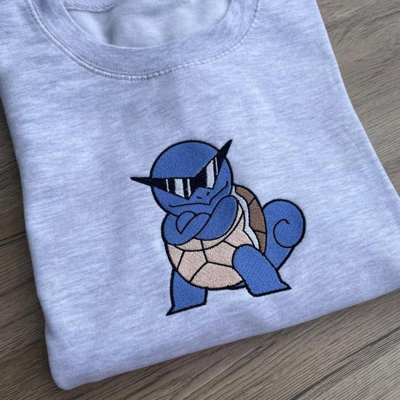 Squirtle Embroidered Sweatshirt - Pokemon Hoodie - Anime embroidered sweatshirt - Pokemon fan gift - Squirtle hoodie