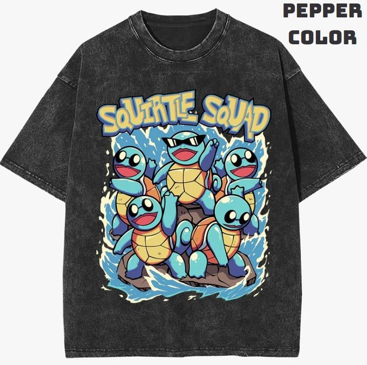 Squirtle Squad Vintage Graphic Tees, Squirtle Tshirt, Pokemon Shirts, Pokemon Merch, Anime Manga Shirt, Anime Clothing, Unisex Casual Outfits, Crew Neck Gifts For Men Women Streetwear Menswear Womenswear