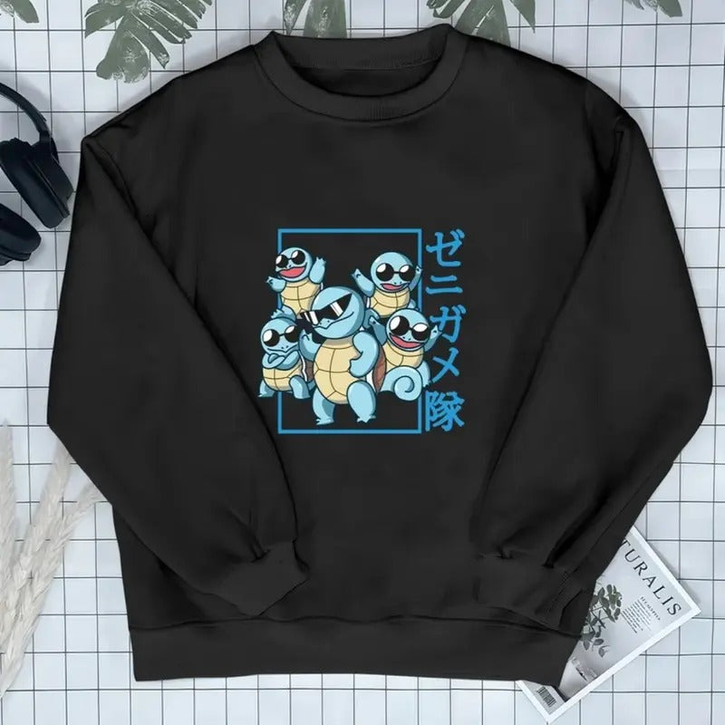 Squirtle Super Squad Cool Sweatshirt Cute Funny Shirt Tortoise Kawaii Shirt Japanese Anime Shirt, Cute Shirt , Gift For Fan Pokemon , Gift For Man And Gift For Women , Anime Graphic Tee Menswear Top Hoodie Sweaters Operator Casual Crewneck Long Sleeve