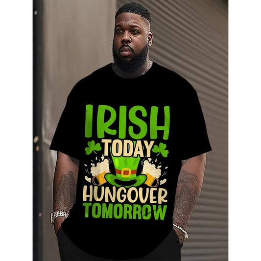 St. Patrick's Day "Irish Today Hungover Tomorrow" T-Shirt - Casual Cotton Blend, Short Sleeve, Round Neck, Machine Washable, Fun Green Shamrock and Beer Graphics, Made in USA
