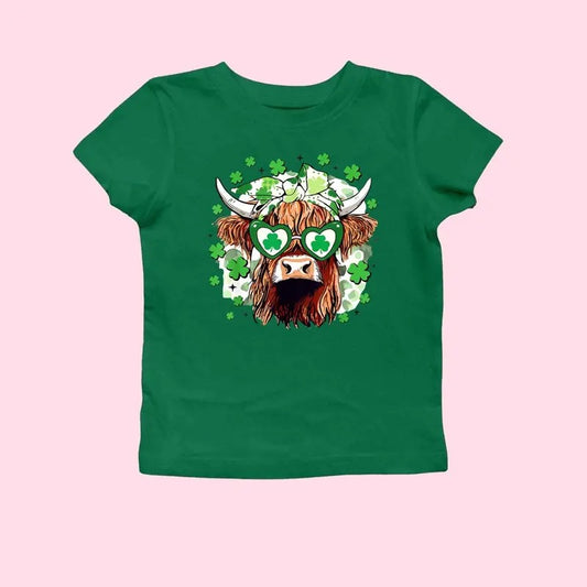 St Patrick's Day Highland Cow Baby Tee, Retro St Patrick's, St Patrick's Day Baby Tee, Clover, Shamrock Baby Tee, Y2K 2000's Style