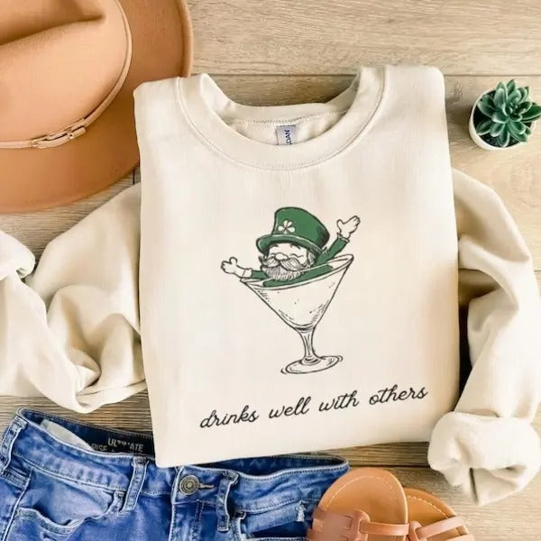 St Patrick's Day Shirt, Leprechaun Martini Cocktail Vintage Illustration St. Patty's Day Baby Tee Vintage Aesthetic Funny Shirt