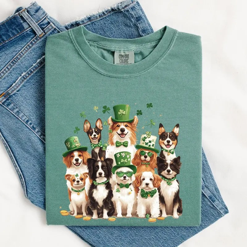 St Patrick's Dogs, Adorable, St Patrick's Day, Shamrock, Clover, Lucky, Leprechaun Tshirt, Women's Comfort Colors Tee