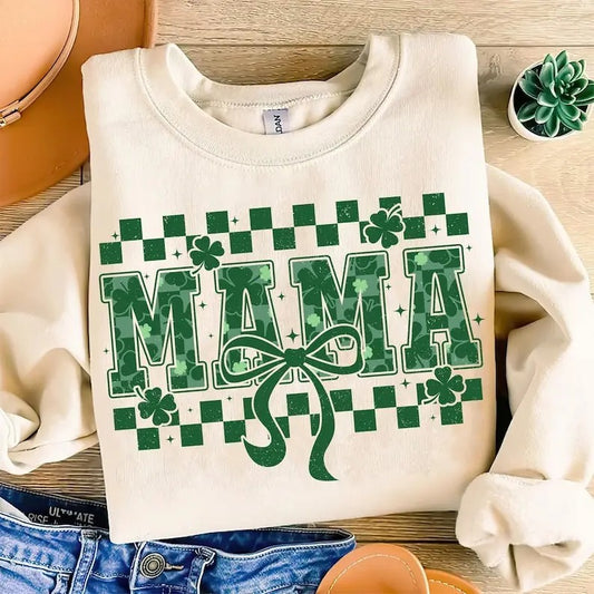 St Patricks Day tshirt-sweatshirt-hoodie, Mama St Patricks sweatshirt, Mama Varsity Shamrock Coquette, Coquette Bow Patty's Day, Mom St Patricks Mama Retro Shirt
