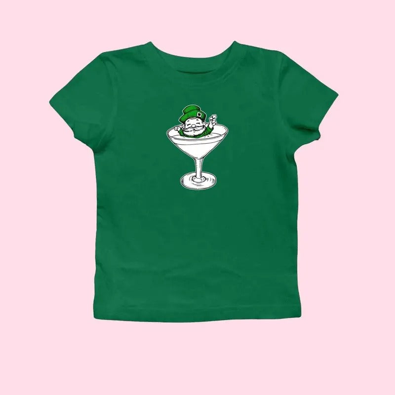 St Patty's Day Baby Tee Leprechaun Martini Trendy Retro Baby Tee St Paddys Day Y2k Baby Tee Gift For Her Baby Tee, Y2K 2000's Style