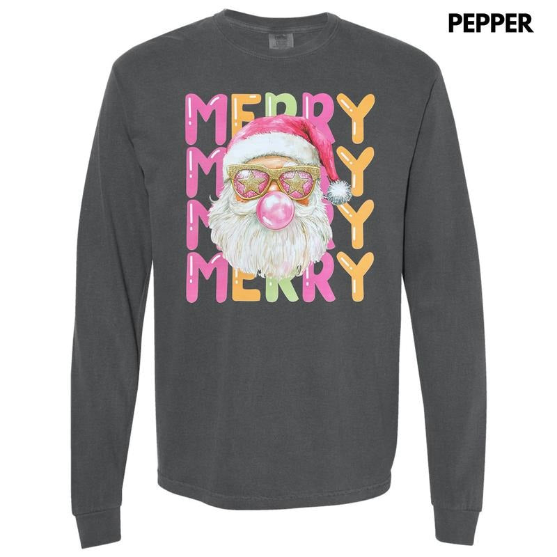 Stacked Merry Retro Santa Long Sleeve Comfort Colors T-Shirt