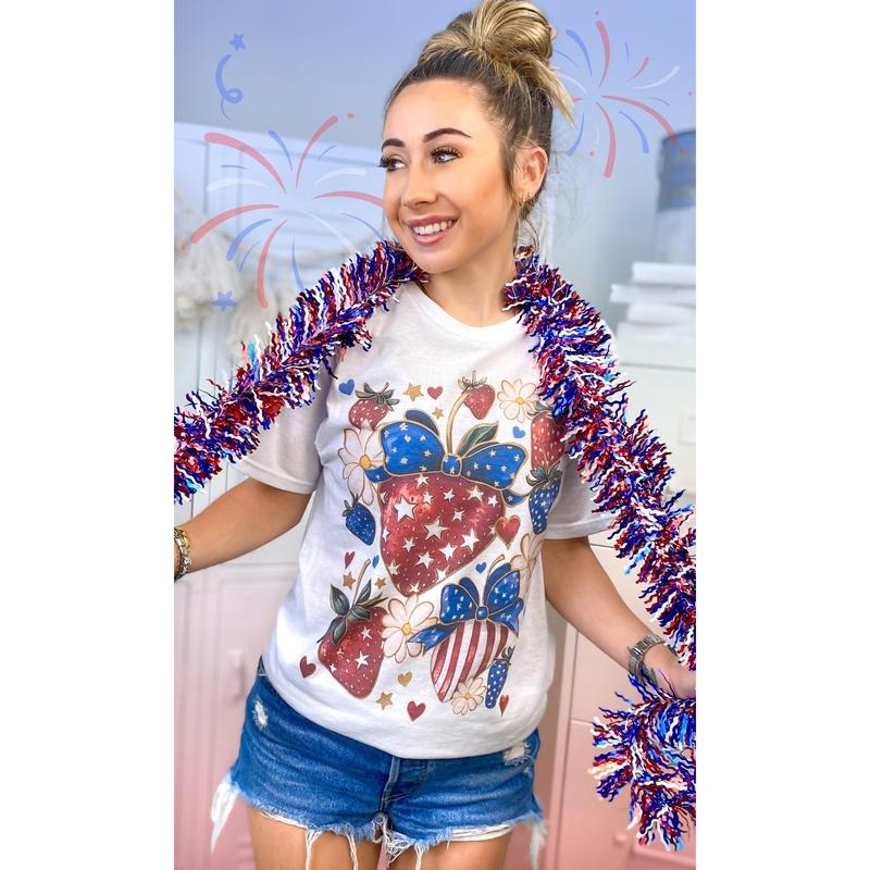 Stars and Stripes Strawberry Americana Graphic T-Shirt