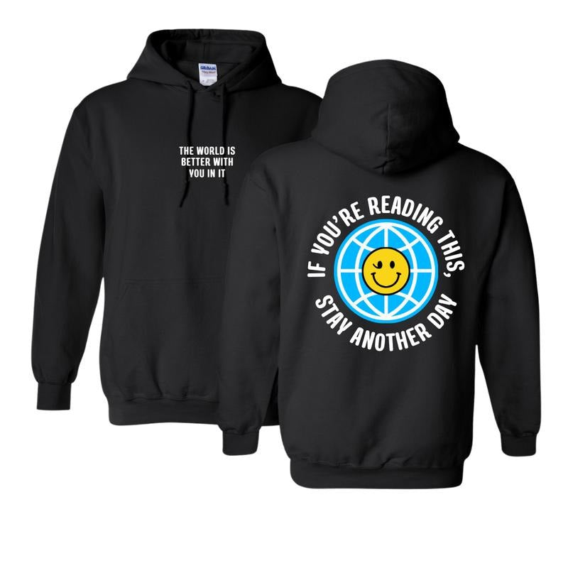 Stay Another Day - If You're Reading This Mental Health Awareness Hoodies - Black, Orchid, Sand up to 5x Casual Fabric Tops Pullover Menswear Sweaters Stylish Soft