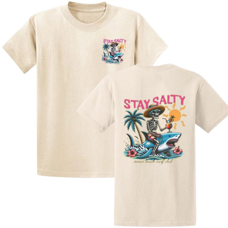 Stay Salty Beach Shirt Trendy Shirt, Two Sided Stay Salty Summer Sweatshirt, Coconut Girl Clothes Skeleton Hoodie, Coastal Tee Preppy Clothes Graphic T-Shirt