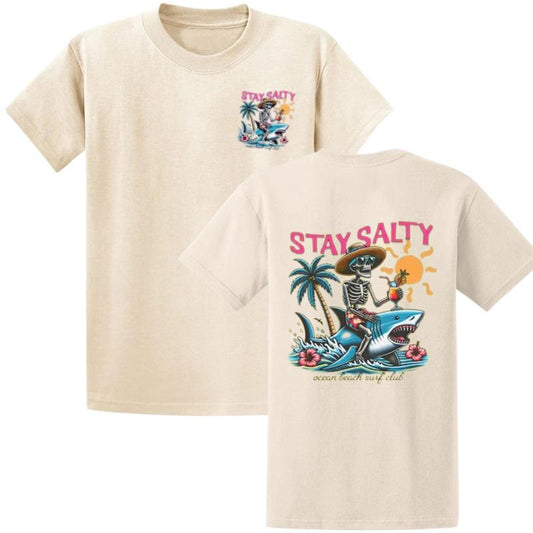 Stay Salty Beach Shirt Trendy Shirt, Two Sided Stay Salty Summer Sweatshirt, Coconut Girl Clothes Skeleton Hoodie, Coastal Tee Preppy Clothes Graphic T-Shirt