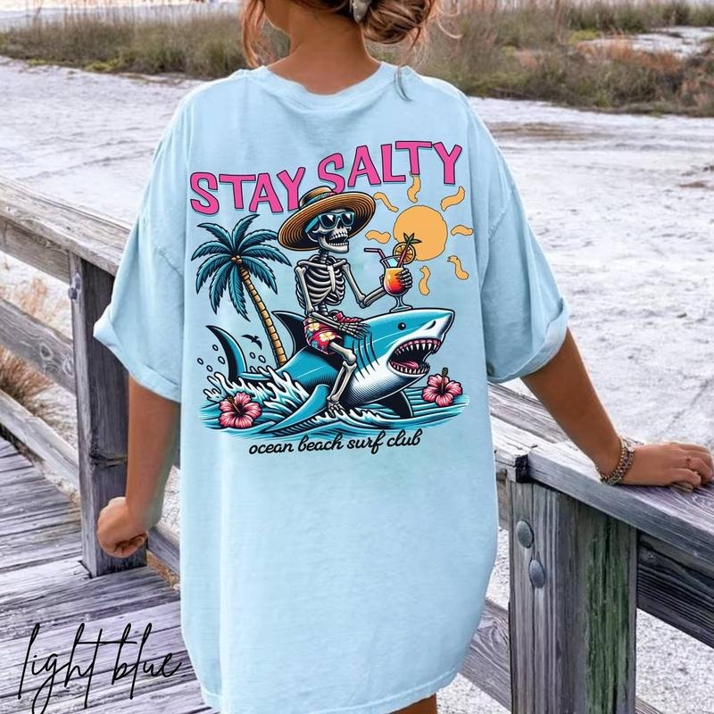 Stay Salty Beach Shirt, Trendy Shirt, Stay Salty Summer Shirt, Coconut Girl Clothes Skeleton Tshirt, Coastal Tee, Preppy Clothes Graphic T-Shirt Casual Comfort