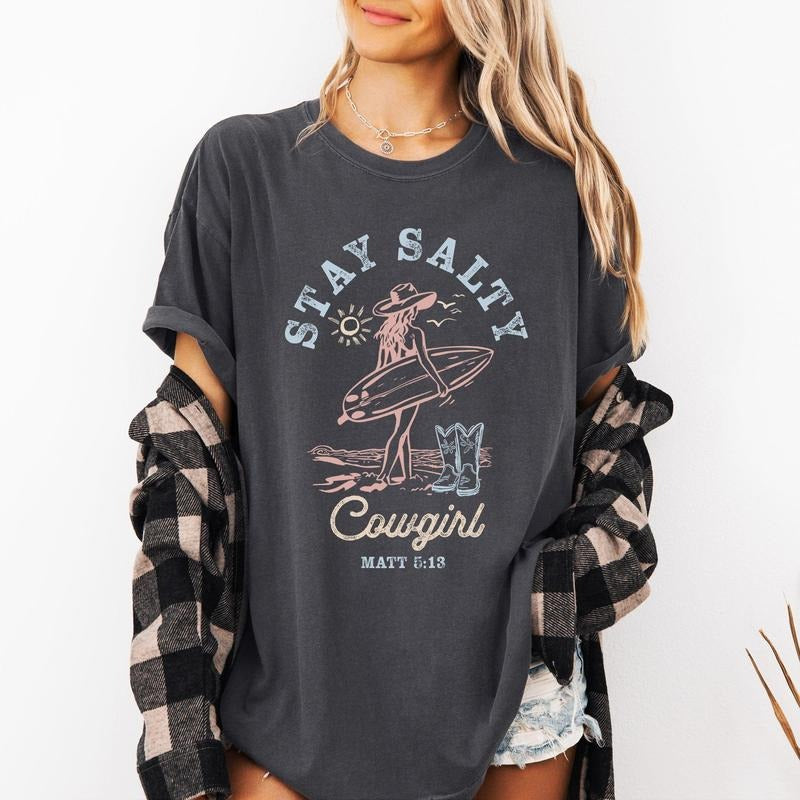 Stay Salty Cowgirl, Matthew, Faith, Religious, Gospel, Beach, Summer, Comfort Colors T-Shirt, Women's Comfort Colors Tee
