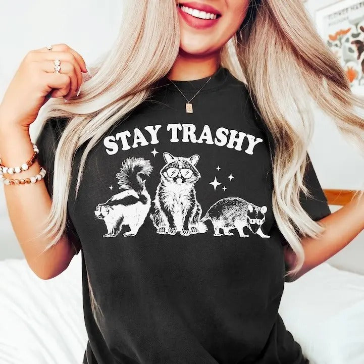 Stay Trashy Shirt, Retro Funny Graphic Tees, Racoon Shirt, Meme Graphic T-Shirt, Raccoon Lover Gift, Funny Graphic Shirt, Meme Graphic Tees