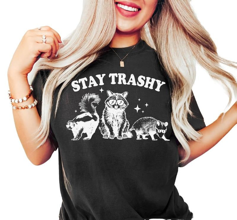 Stay Trashy Shirt, Retro Funny Tees, Racoon Shirt, Meme T Shirt, Raccoon Lover Gift, Funny Graphic Shirt, Meme Graphic Tees, Unisex T-Shirt, Gifts For Female Male, Short Sleeve Tee Shirt, Gifts For Birthday Mothers Day
