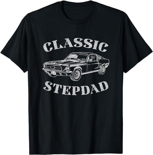 Stepdad T Shirt, Gifts For Stepdad, Funny Stepdad Classic Car Graphic T-Shirt Menswear, Father's Day Shirt Casual Cotton Top Basic