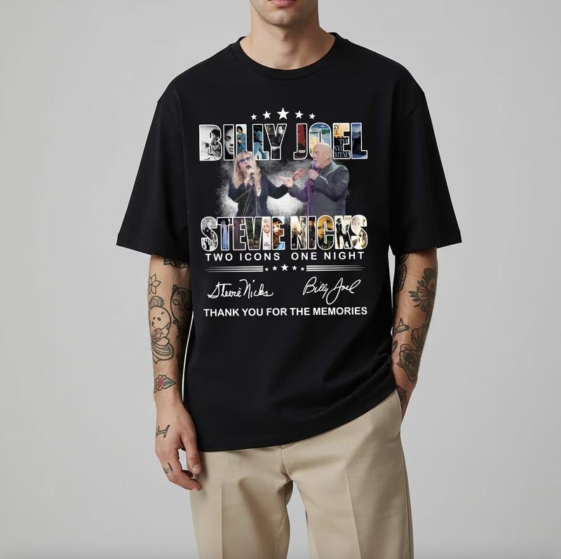 Stevie Nicks and Billy Joel Two Icons One Night Shirt, Thank You For The Memories Signatures Tee