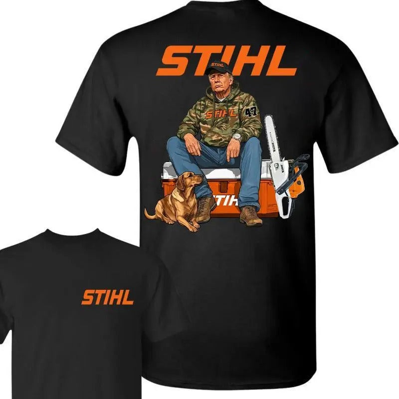 Stihl Trum Camo Workwear Shirt, Trump with Chainsaw Graphic Tee, Stihl Fan Shirt For mens, Trump T-Shirt, Outdoor Workwear, Menswear, Top