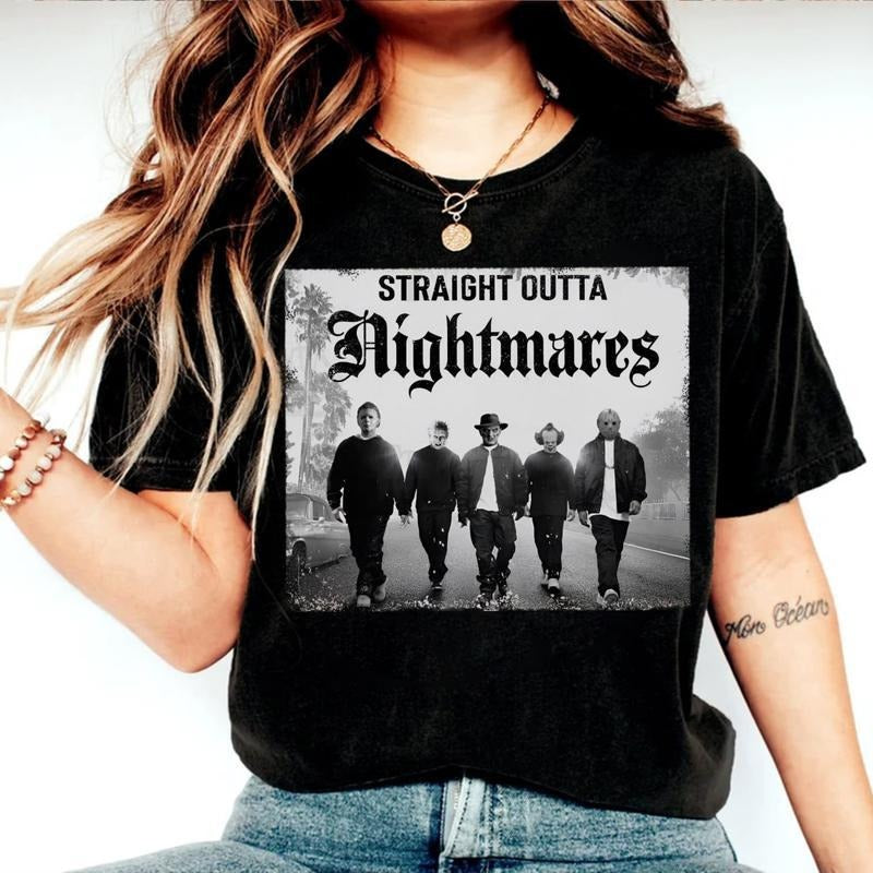 Straight Outts Nightmares Shirt, Halloween Character2024 Shirt, Horror Movie Sweatshirt, Horror Movie Shirt, Halloween Sweatshirt, Halloween Shirt, Unisex Classic Cotton Tee with Graphic Print in All Sizes, For Men, For Women