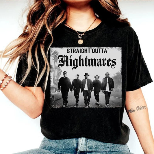 Straight Outts Nightmares Shirt, Halloween Character2024 Shirt, Horror Movie Sweatshirt, Horror Movie Shirt, Halloween Sweatshirt, Halloween Shirt, Unisex Classic Cotton Tee with Graphic Print in All Sizes, For Men, For Women