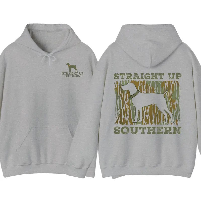 Straight Up Southern Hoodie - Forest Camo Design Graphic Hoodie, Perfect for Outdoorsmen and Waterfowl Hunters, Unisex Hoodie